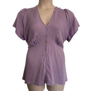 Heartherly Liliac Button Up Tie Back Size 2X V Neck Short Sleeve Stretchy Blouse
